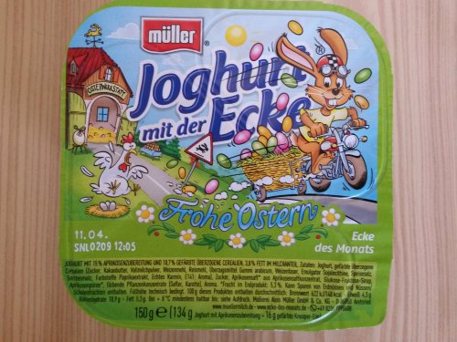 Müller Joghurt mit der Ecke Frohe Ostern